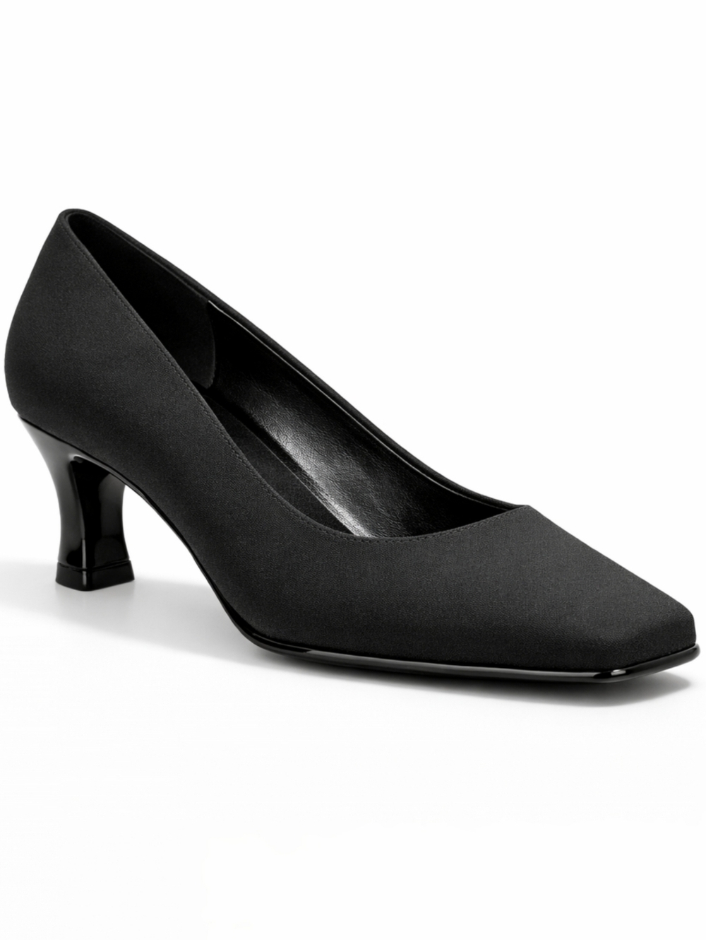 STUART WEITZMAN Resutton Black Crepe Patent Leather Kitten Heels Square Toe 7.5